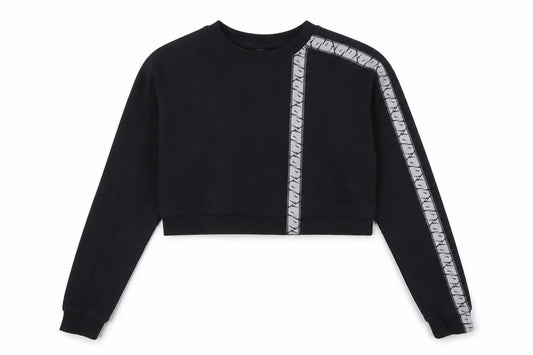 Front view of Gymshark Women Black Small Cropped Crew Neck Sweatshirt