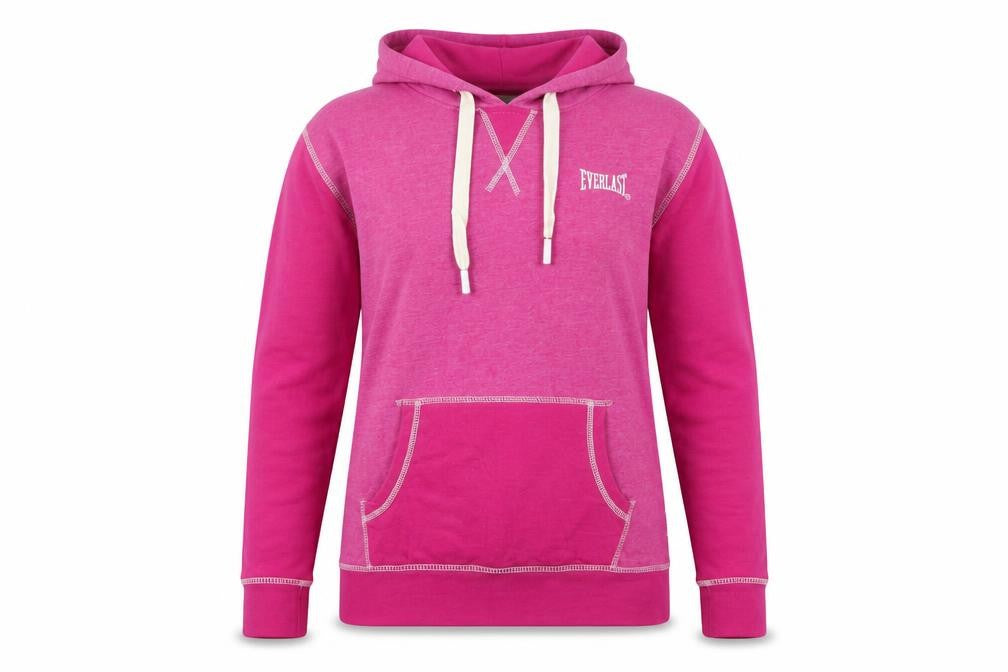 Front view of Everlast women’s pink pullover hoodie, size UK 12, cotton blend casual