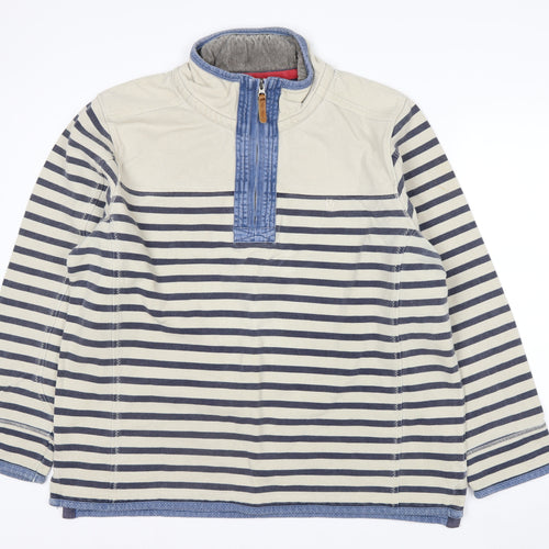 Fat Face Men's Beige Striped 1/4 Zip Cotton Sweatshirt XL