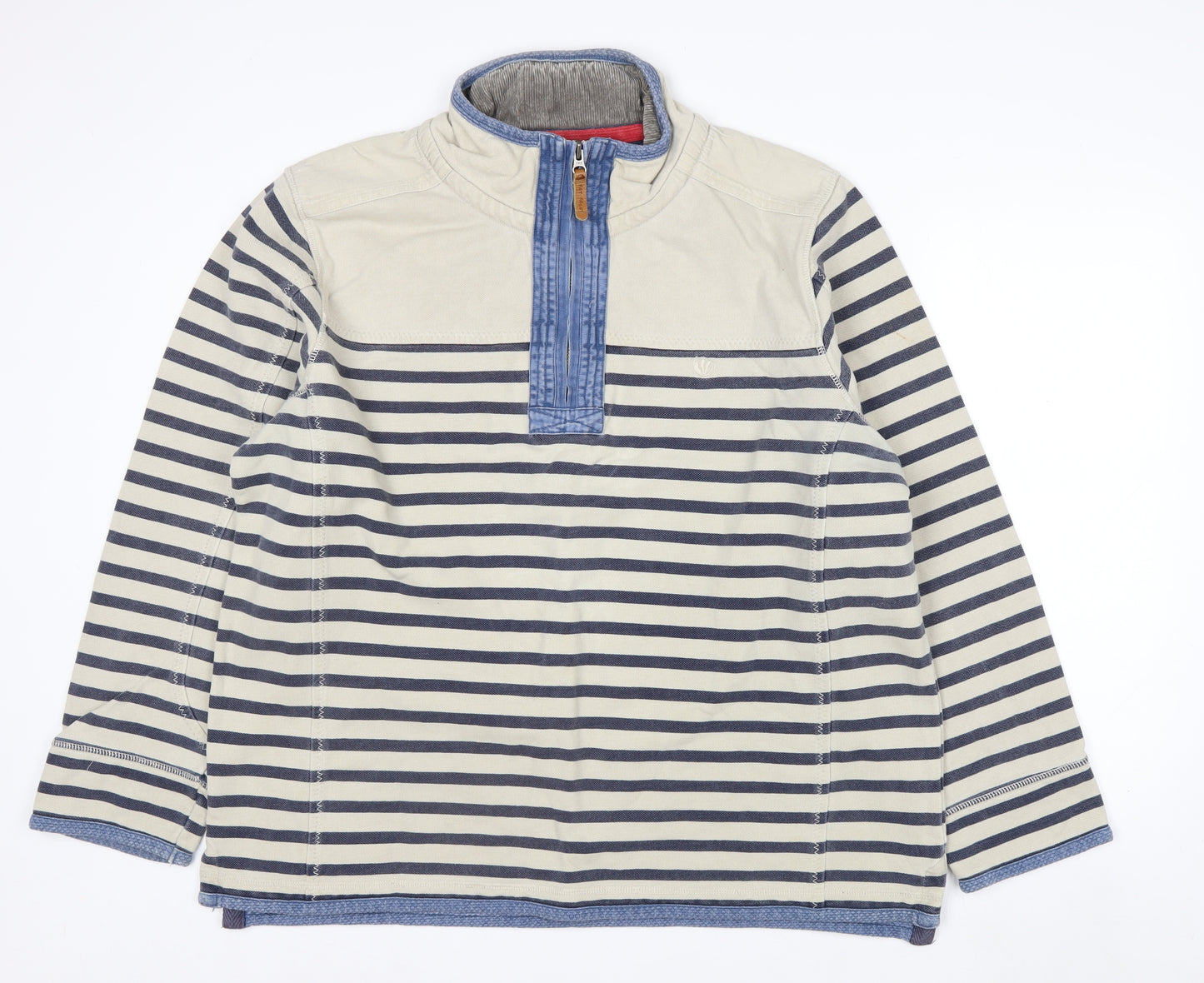 Fat Face Men's Beige Striped 1/4 Zip Cotton Sweatshirt XL