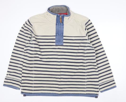 Fat Face Men's Beige Striped 1/4 Zip Cotton Sweatshirt XL