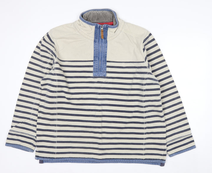 Fat Face Men's Beige Striped 1/4 Zip Cotton Sweatshirt XL