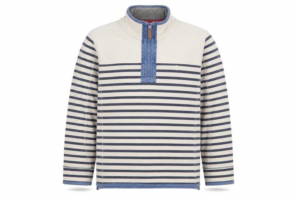 Fat Face Men's Beige Striped 1/4 Zip Cotton Sweatshirt XL