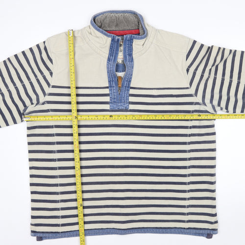 Fat Face Men's Beige Striped 1/4 Zip Cotton Sweatshirt XL