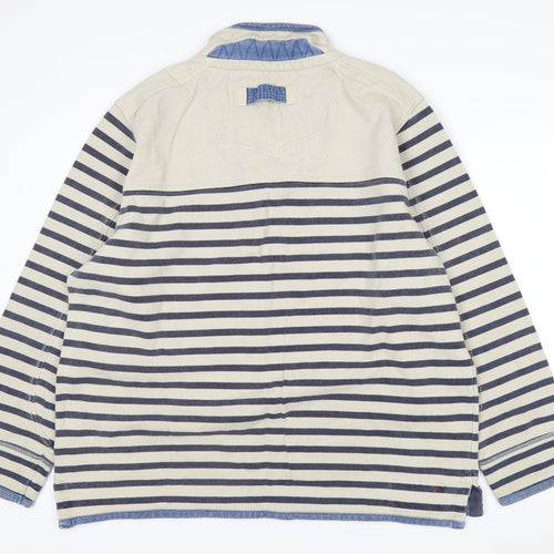 Fat Face Men's Beige Striped 1/4 Zip Cotton Sweatshirt XL