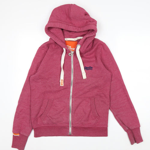 Superdry Men's Pink Full Zip Hoodie L Logo Cotton Blend
