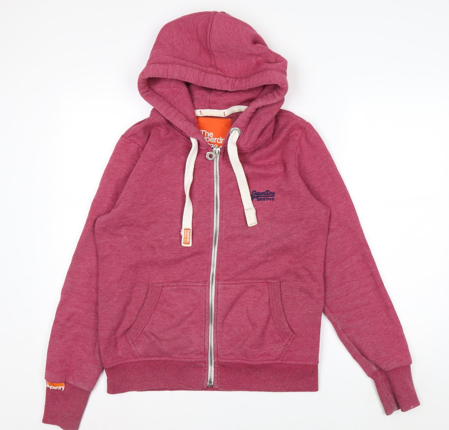 Superdry Men's Pink Full Zip Hoodie L Logo Cotton Blend