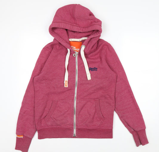 Superdry Men's Pink Full Zip Hoodie L Logo Cotton Blend