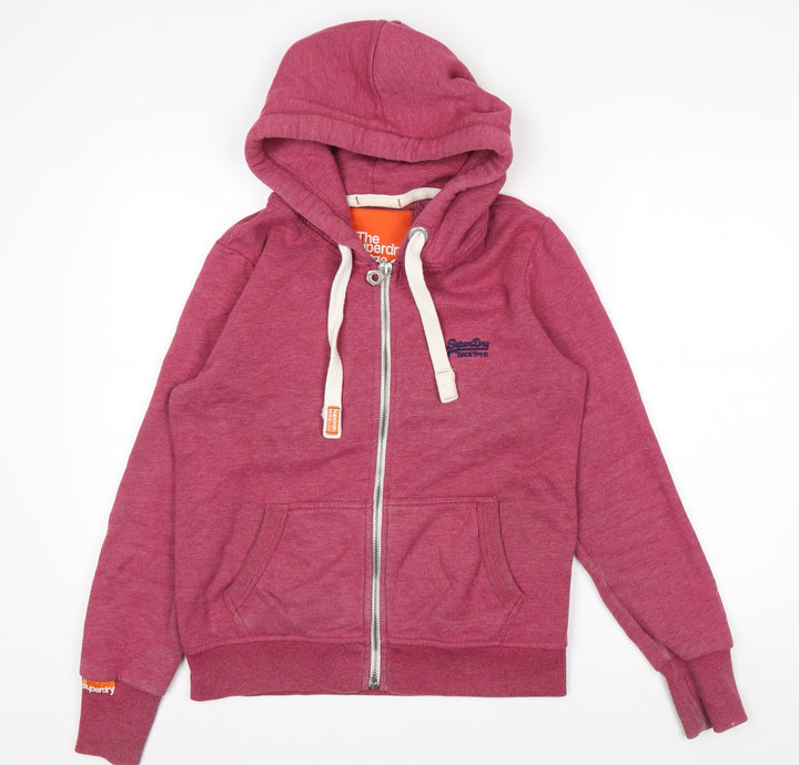 Superdry Men's Pink Full Zip Hoodie L Logo Cotton Blend