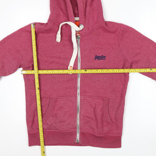 Superdry Men's Pink Full Zip Hoodie L Logo Cotton Blend