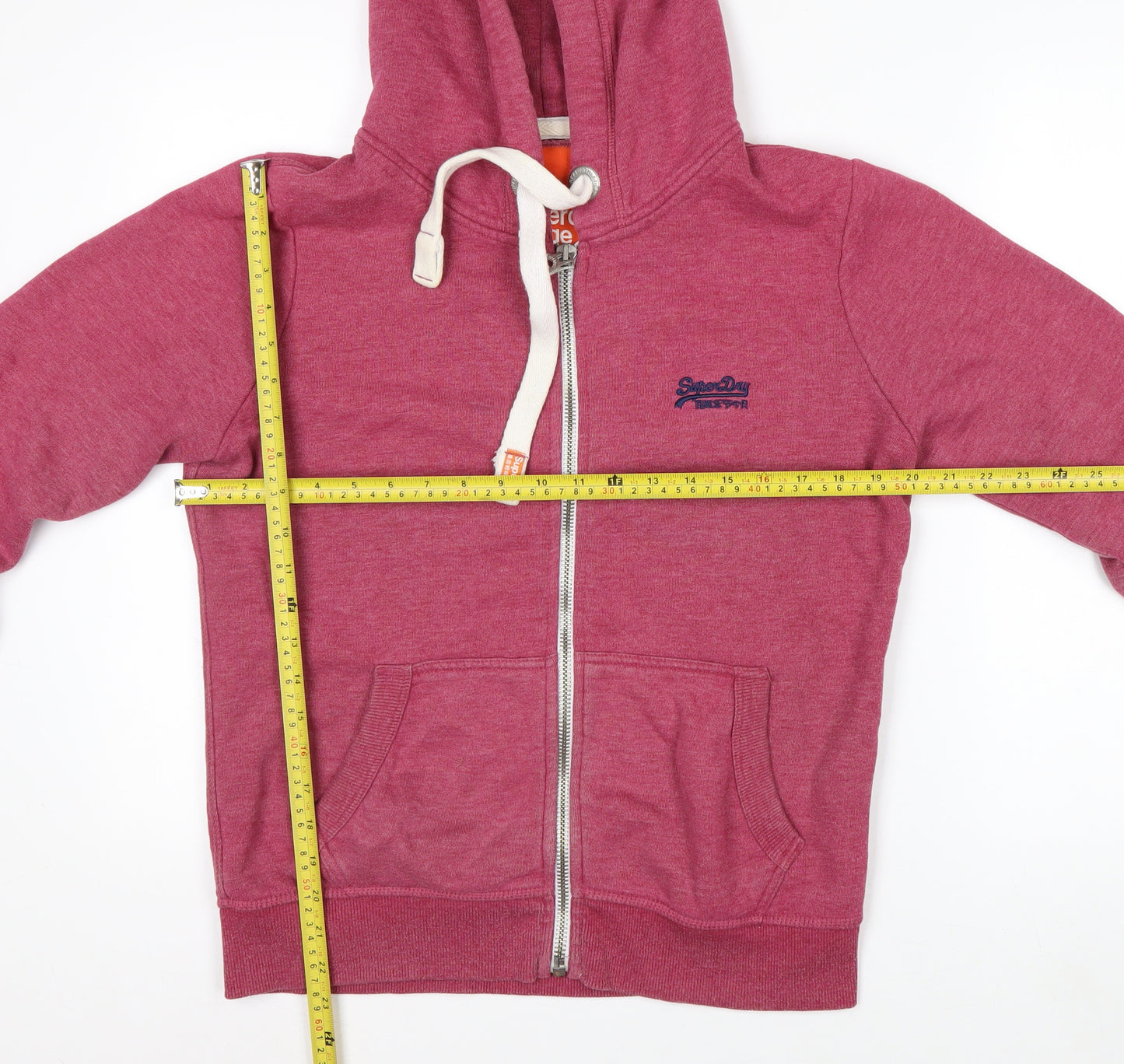 Superdry Men's Pink Full Zip Hoodie L Logo Cotton Blend