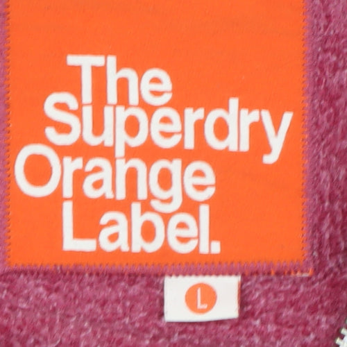 Superdry Men's Pink Full Zip Hoodie L Logo Cotton Blend