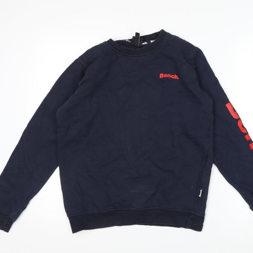 Bench Boys Blue Logo Pullover Sweatshirt 13 Years Cotton Blend Crew Neck