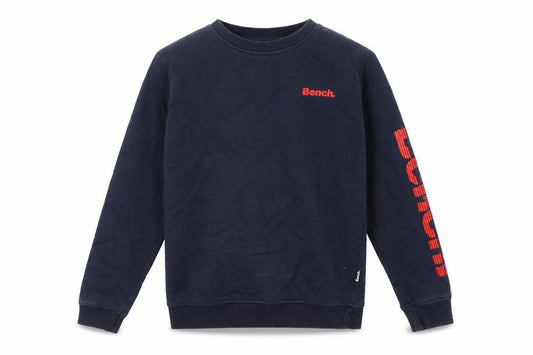 Front view of Bench boys’ blue logo pullover sweatshirt 13 years cotton blend crew neck
