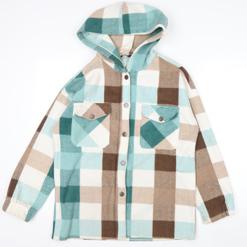Smile Face Men's Multicoloured Check Hooded Fleece Jacket Size S