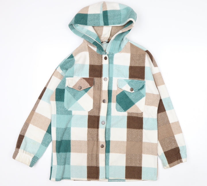 Smile Face Men's Multicoloured Check Hooded Fleece Jacket Size S
