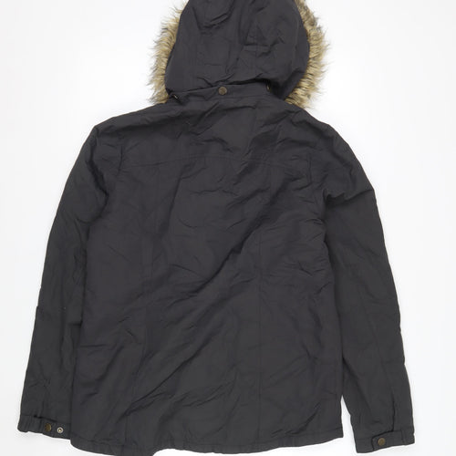 Fat Face Women's Black Faux Fur Hooded Parka Jacket Size 12