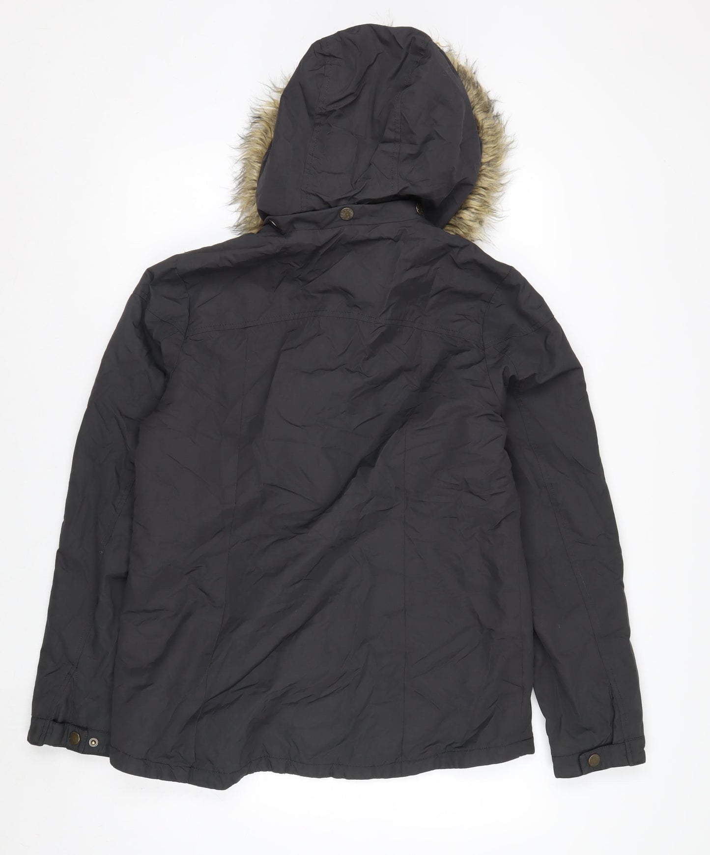 Fat Face Women's Black Faux Fur Hooded Parka Jacket Size 12