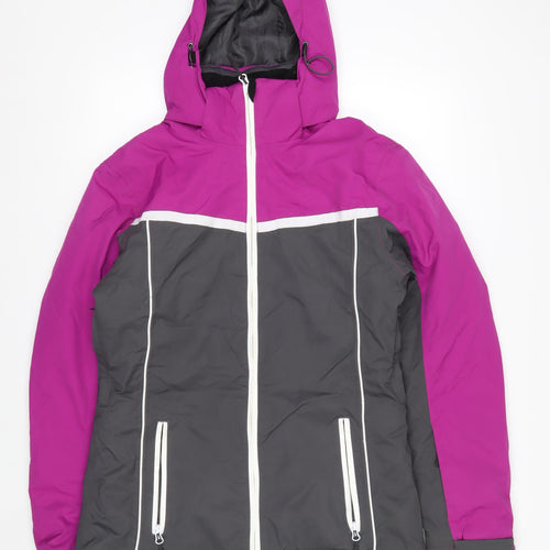 Crane Women's Purple Grey Ski Jacket S Waterproof Hooded Winter Coat