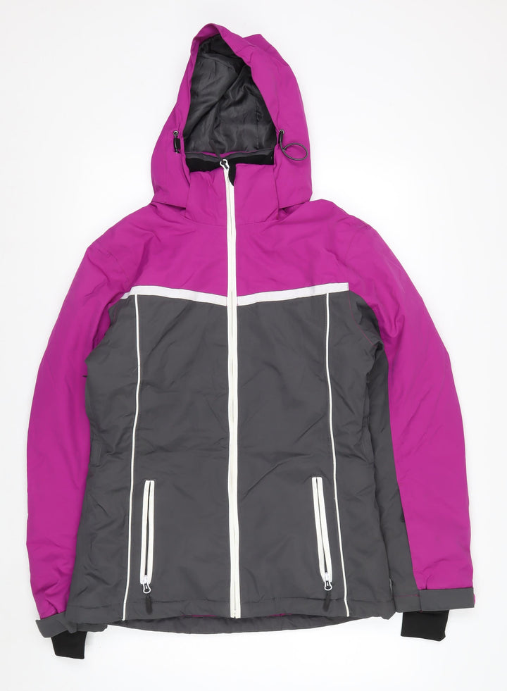 Crane Women's Purple Grey Ski Jacket S Waterproof Hooded Winter Coat