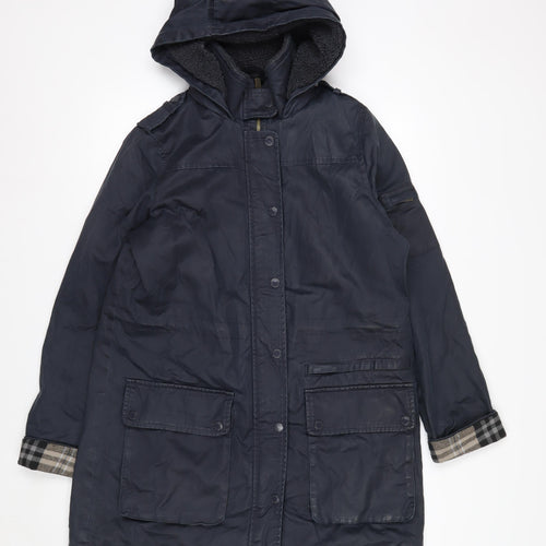 Fat Face Women's Blue Hooded Parka Coat Size 12 Lined Waterproof