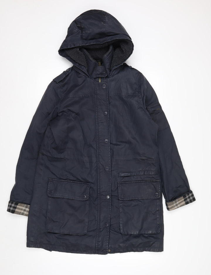 Fat Face Women's Blue Hooded Parka Coat Size 12 Lined Waterproof