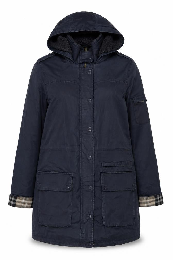 FatFace Women's Blue Hooded Parka Coat Size 12 Lined Waterproof