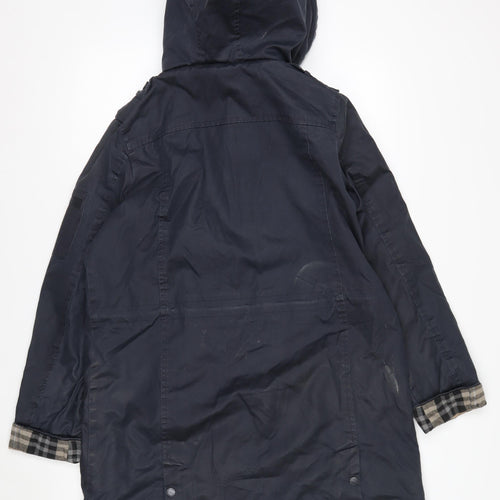 Fat Face Women's Blue Hooded Parka Coat Size 12 Lined Waterproof
