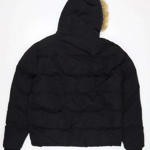 SoulCal & Co Men's Black L Hooded Puffer Jacket with Fur Trim