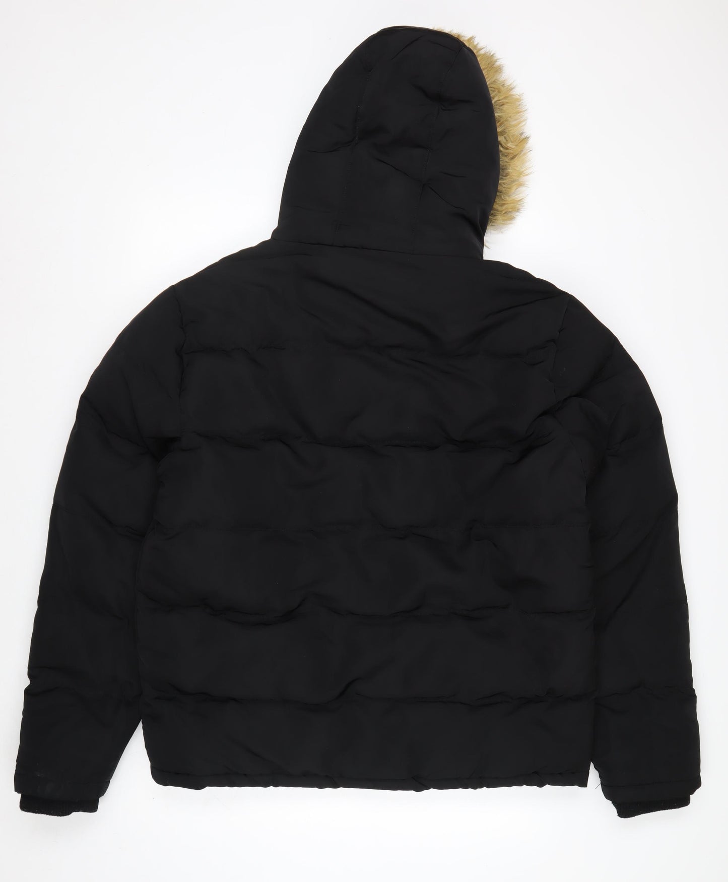 SoulCal & Co Men's Black L Hooded Puffer Jacket with Fur Trim