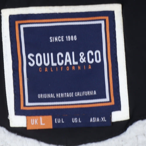 SoulCal & Co Men's Black L Hooded Puffer Jacket with Fur Trim