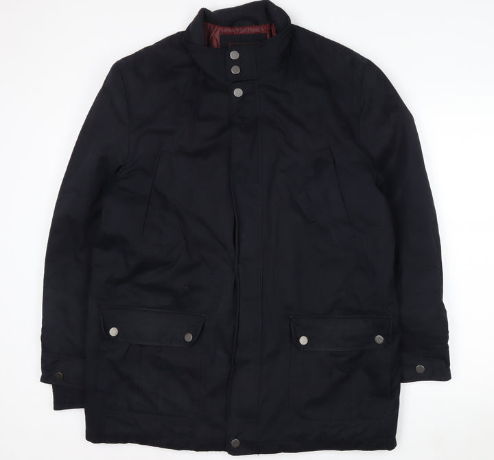 Thomas Nash Men's Black L Parka Jacket Lined Mid-Length Cotton Blend