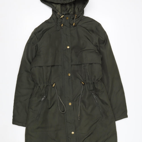 Brave Soul Women's Green Hooded Long Parka Jacket Size 8