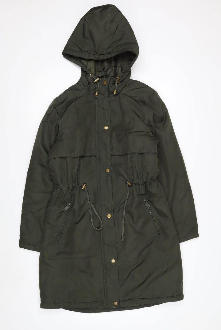 Brave Soul Women's Green Hooded Long Parka Jacket Size 8