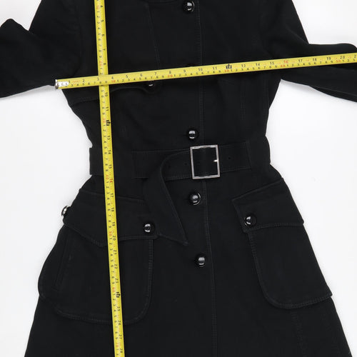 Karen Millen Women's Black Trench Coat Size 10 Belted Long Twill Jacket
