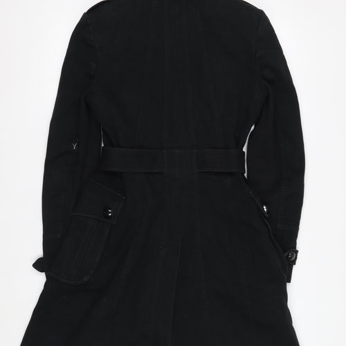 Karen Millen Women's Black Trench Coat Size 10 Belted Long Twill Jacket