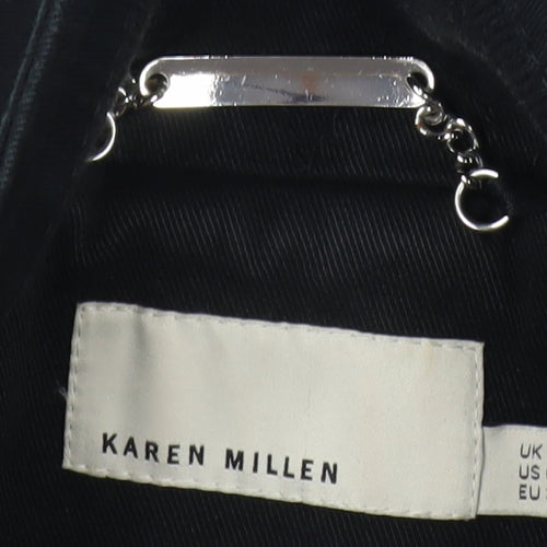 Karen Millen Women's Black Trench Coat Size 10 Belted Long Twill Jacket