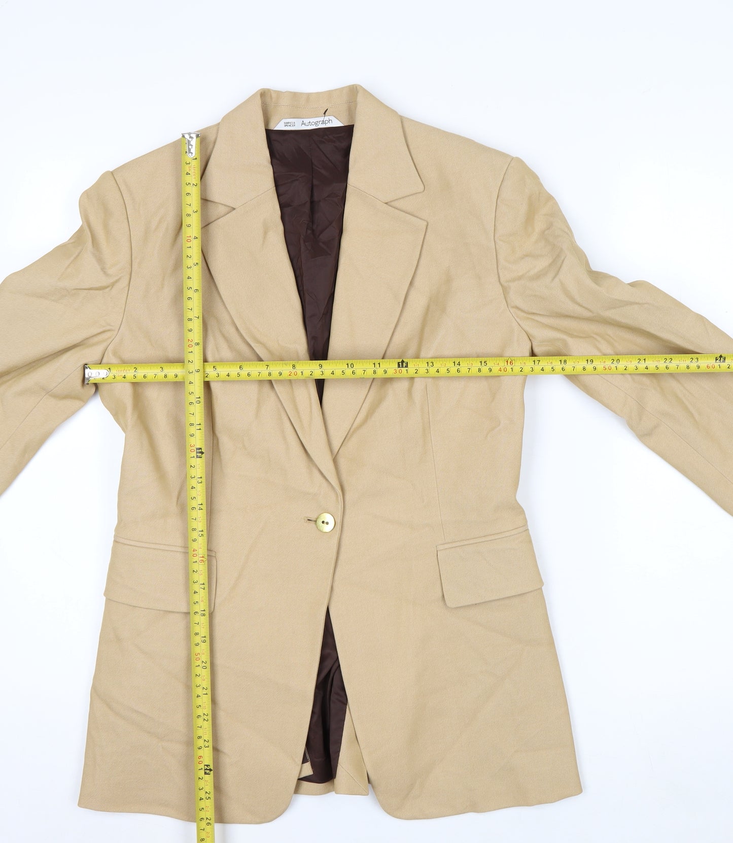 Marks and Spencer Autograph Beige Women's Blazer Size 12 Single-Breasted Jacket