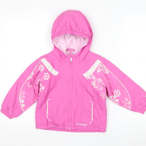 Columbia Girls Pink Floral Hooded Winter Puffer Jacket 3 Years Waterproof