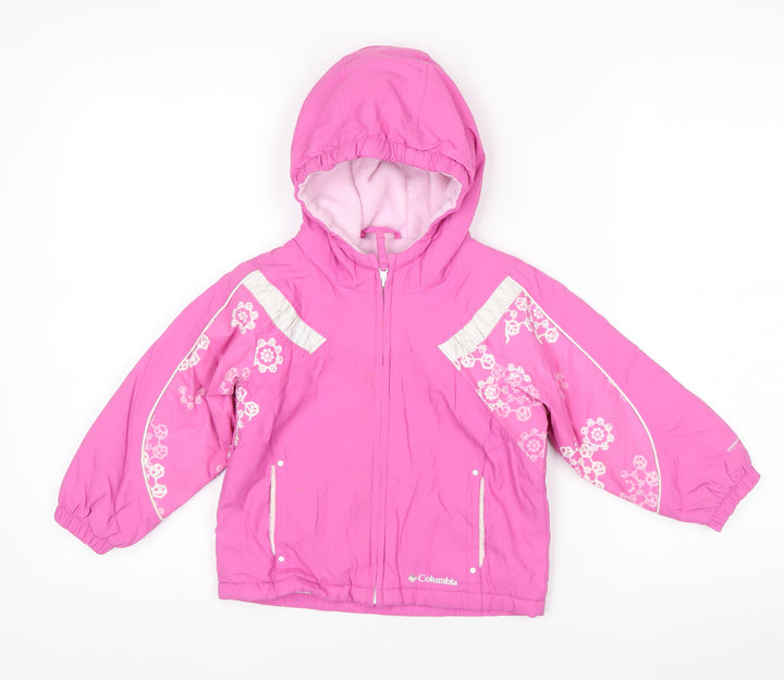 Columbia Girls Pink Floral Hooded Winter Puffer Jacket 3 Years Waterproof
