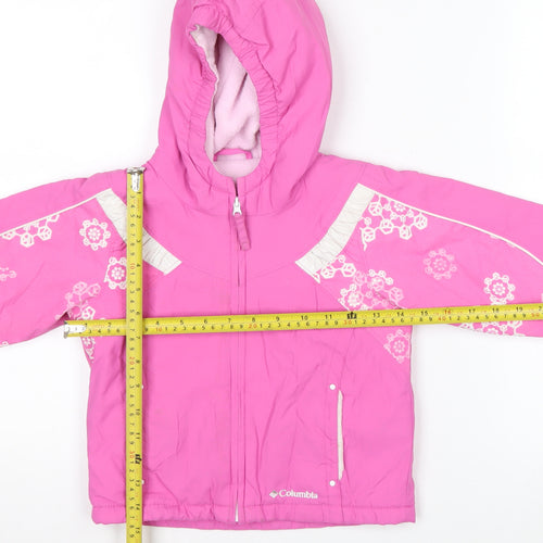 Columbia Girls Pink Floral Hooded Winter Puffer Jacket 3 Years Waterproof