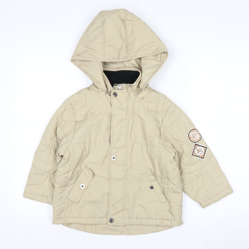 Level Eleven Boys Beige Hooded Puffer Jacket 4 Years Lined Winter Coat