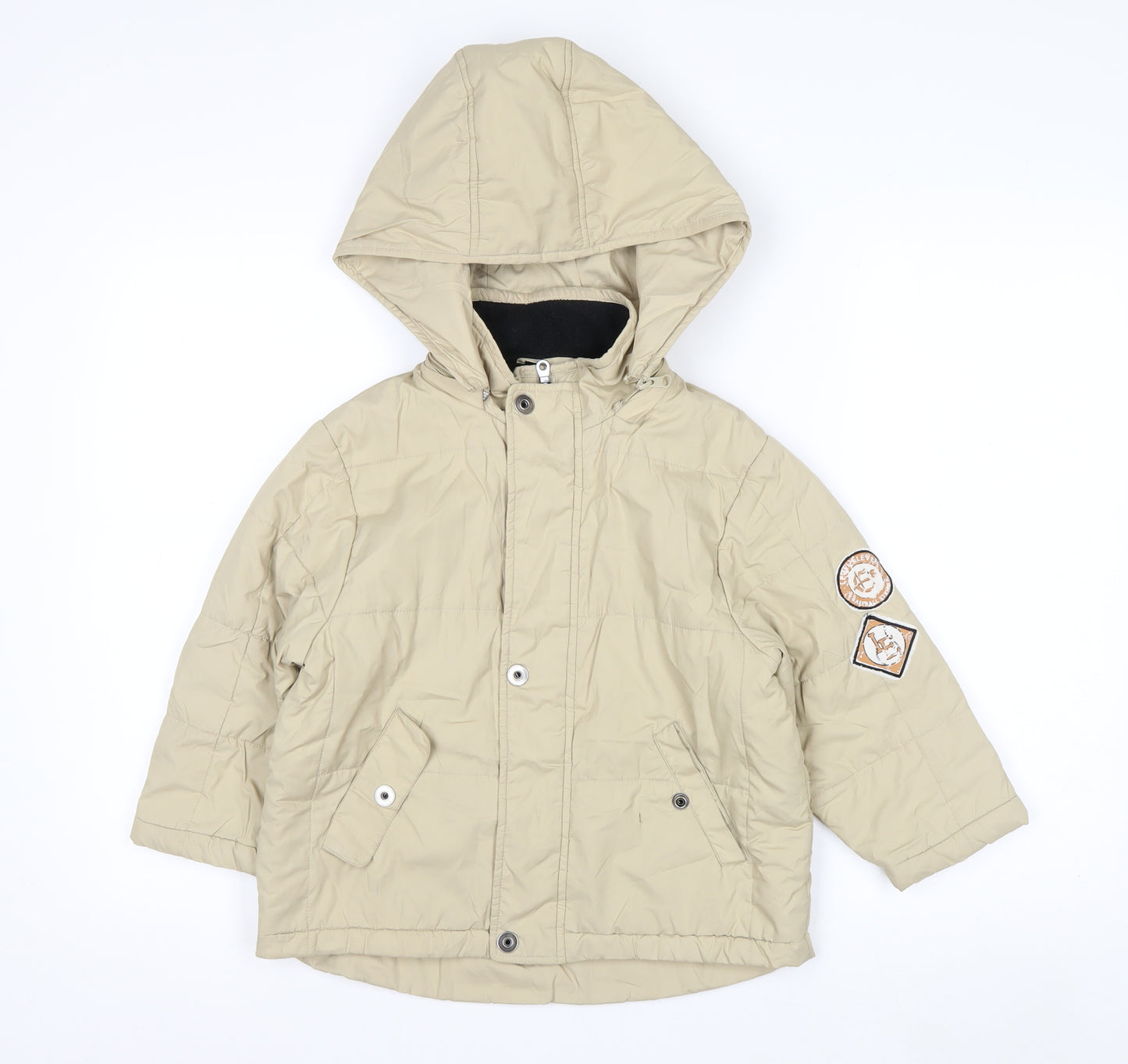 Level Eleven Boys Beige Hooded Puffer Jacket 4 Years Lined Winter Coat