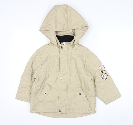 Level Eleven Boys Beige Hooded Puffer Jacket 4 Years Lined Winter Coat