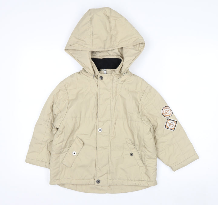 Level Eleven Boys Beige Hooded Puffer Jacket 4 Years Lined Winter Coat