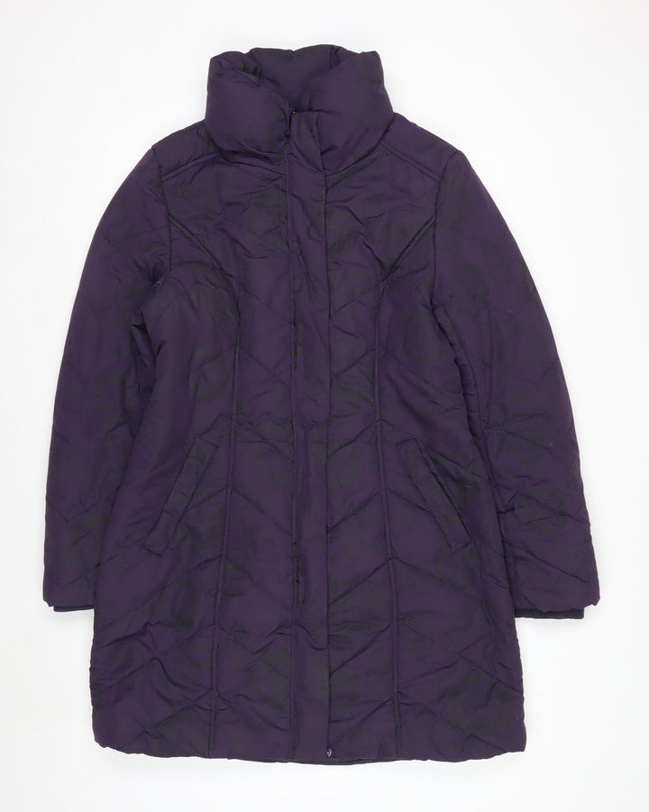 Roman Originals Womens Purple Quilted Long Coat Size 12