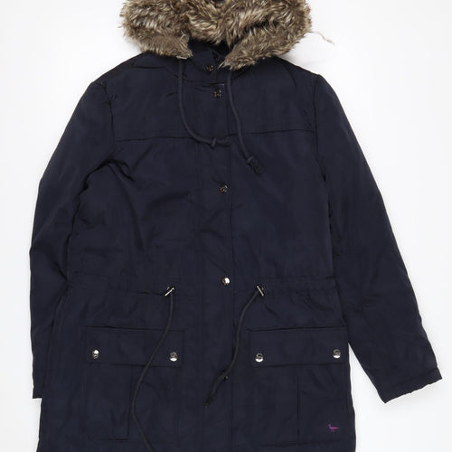 Country Rose Women's Blue Faux Fur Hooded Parka Coat Size 10