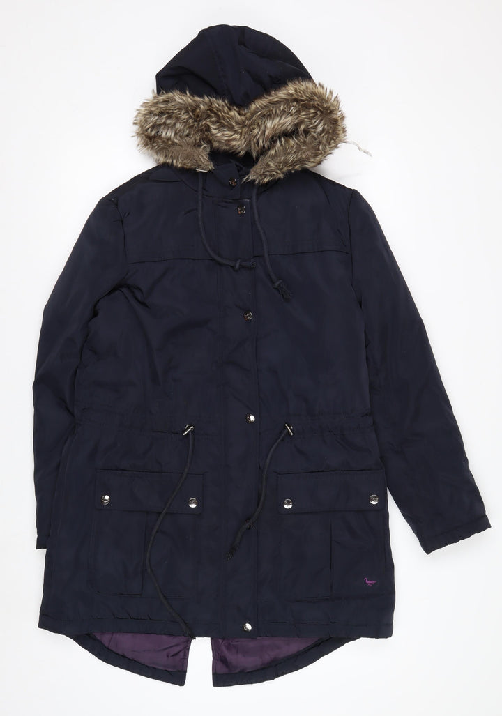 Country Rose Women's Blue Faux Fur Hooded Parka Coat Size 10