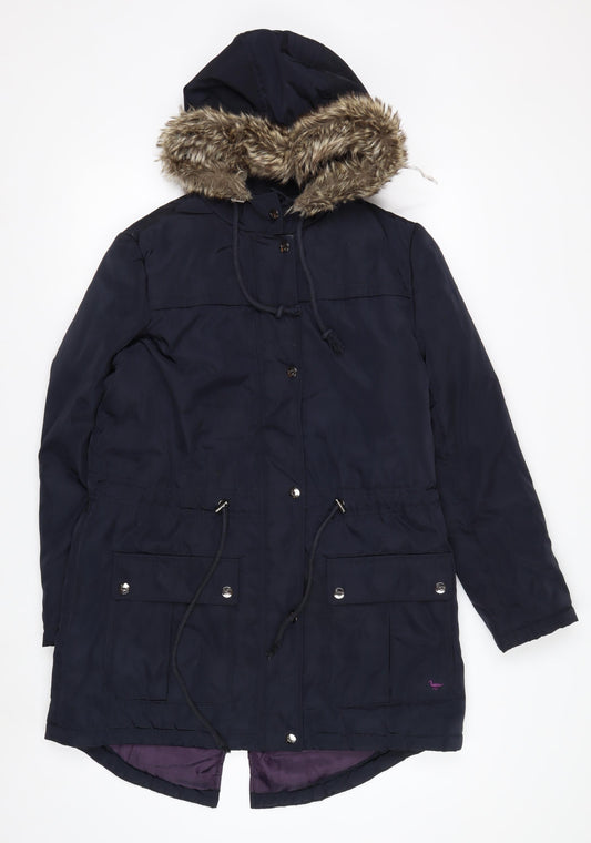 Country Rose Women's Blue Faux Fur Hooded Parka Coat Size 10