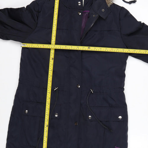 Country Rose Women's Blue Faux Fur Hooded Parka Coat Size 10